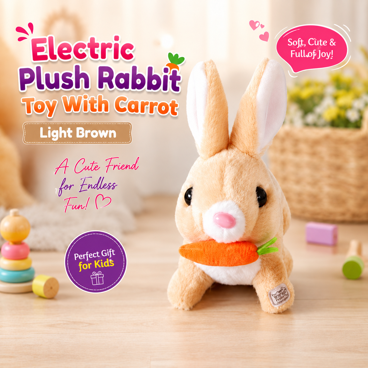 Electric Plush Rabbit Toy With Carrot ( Grey)