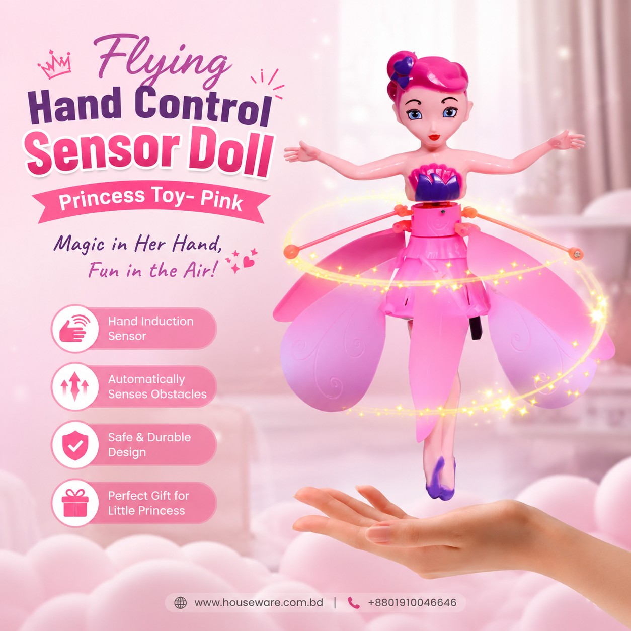 Flying Hand Control Sensor Doll – Princess Toy (Pink)